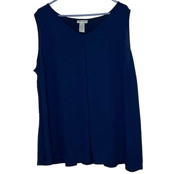 Catherines 2X Top V Neck Pleat Front Sleeveless Sheer Lightweight Navy - Picture 1 of 8